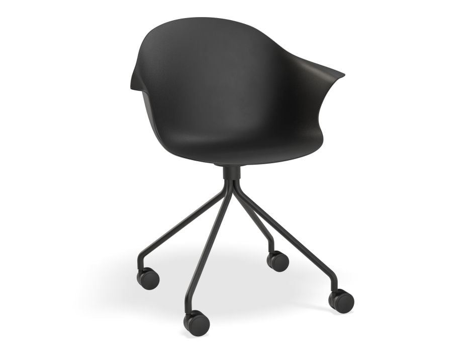 Pebble Armchair Black with Shell Seat - Swivel Base with Castors