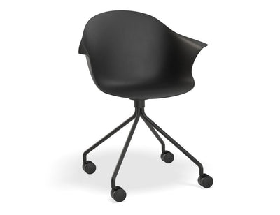 Pebble Armchair Black with Shell Seat - Swivel Base with Castors