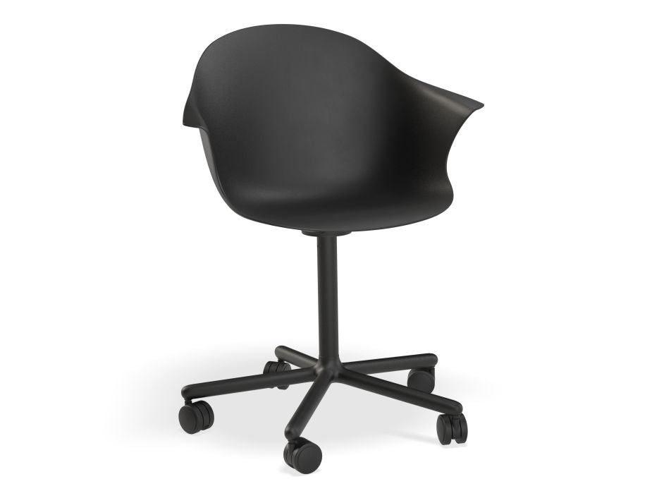 Pebble Armchair Black with Shell Seat - Swivel Base with Castors