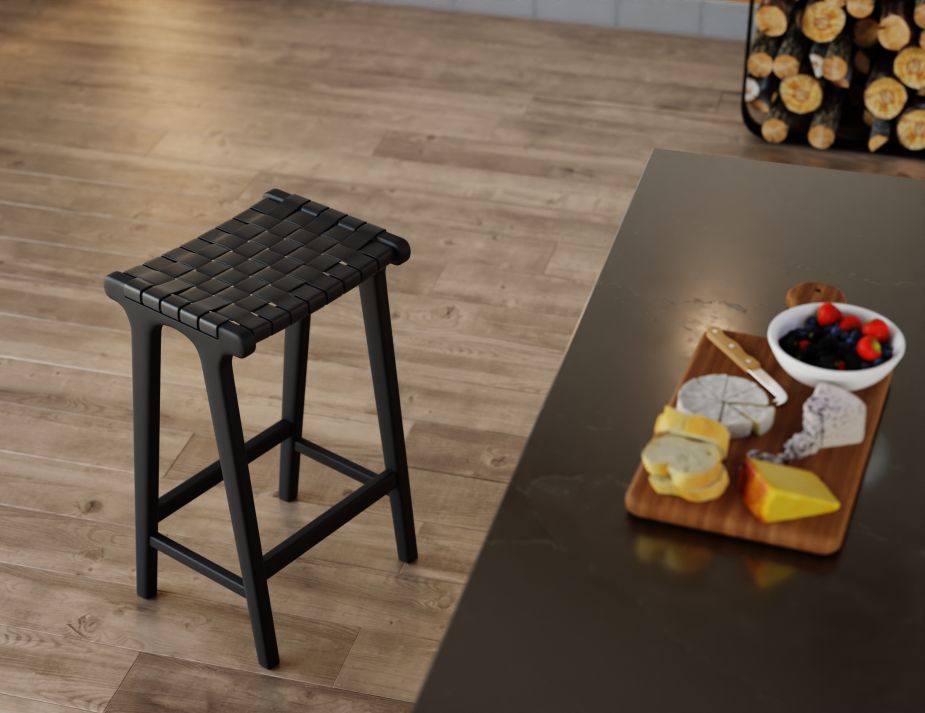 Brooklyn Backless Stool - Woven Black Seat / Black Frame