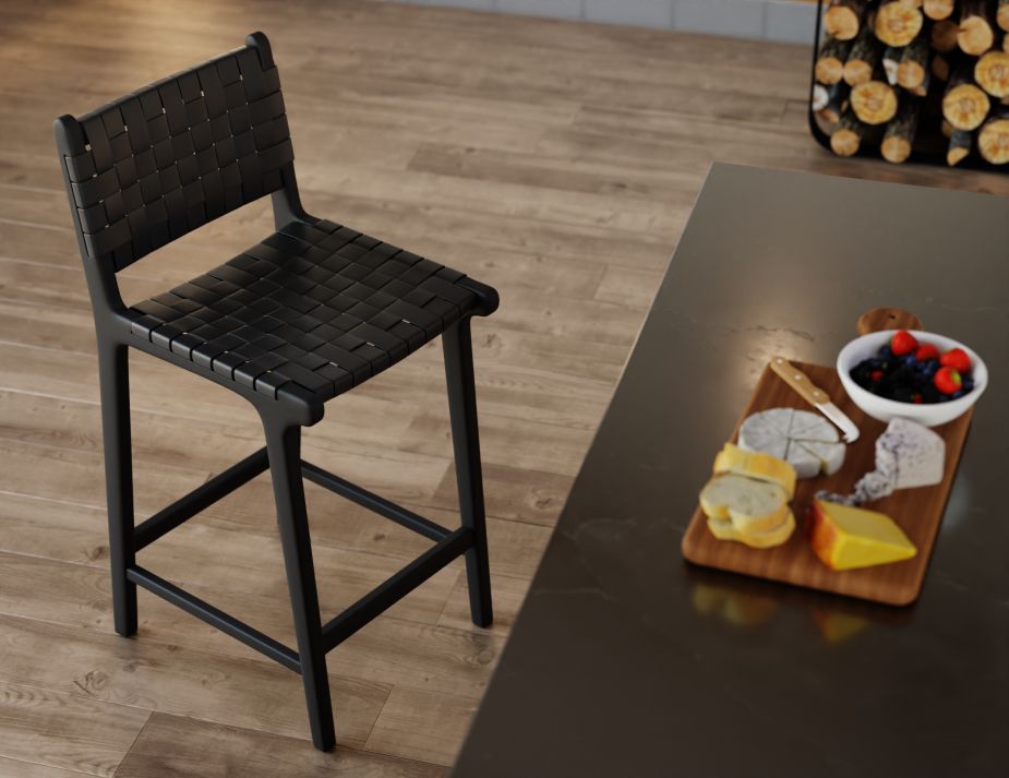 Brooklyn Bar Stool - Woven Black Seat / Black Frame