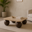 90cm Travertine Top Coffee Table - Walnut