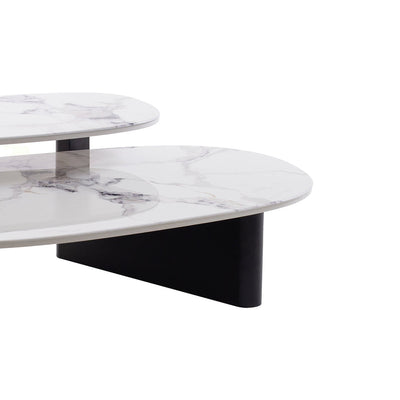 Marble Textured Glass Coffee Table - Black