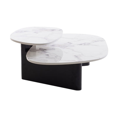 Marble Textured Glass Coffee Table - Black