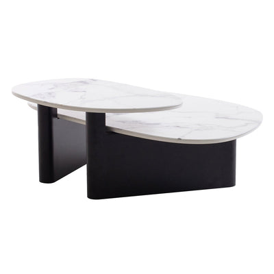 Marble Textured Glass Coffee Table - Black