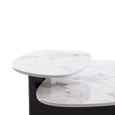 Marble Textured Glass Coffee Table - Black