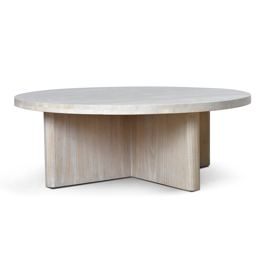 Travertine Marble 100cm Round Coffee Table - White Wash