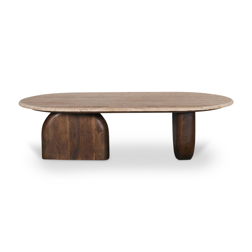 1.2m Travertine Top Oval Coffee Table - Walnut