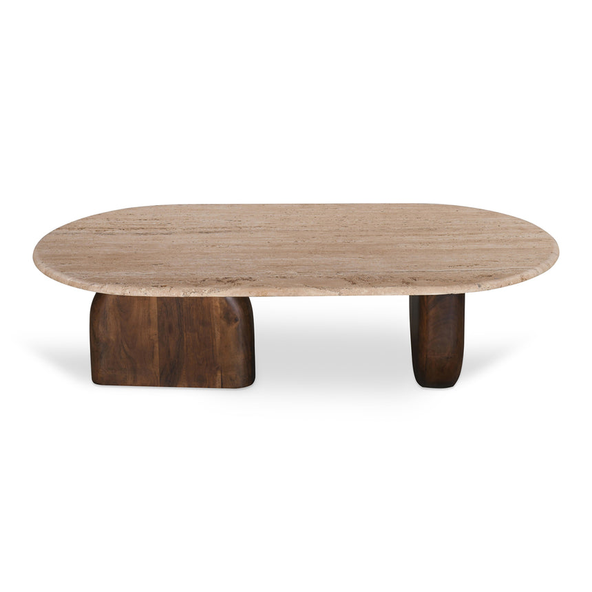 1.2m Travertine Top Oval Coffee Table - Walnut