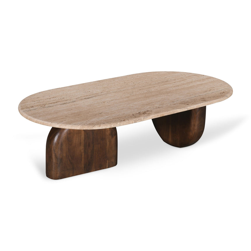 1.2m Travertine Top Oval Coffee Table - Walnut