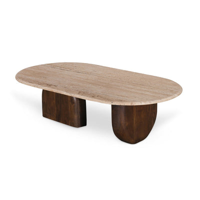 1.2m Travertine Top Oval Coffee Table - Walnut