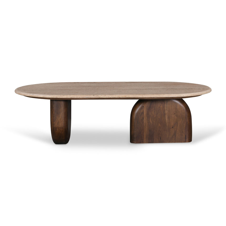 1.2m Travertine Top Oval Coffee Table - Walnut