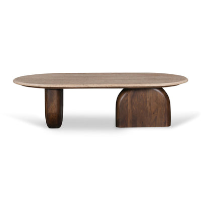 1.2m Travertine Top Oval Coffee Table - Walnut