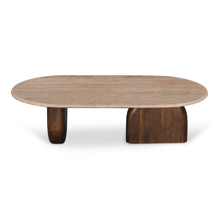 1.2m Travertine Top Oval Coffee Table - Walnut