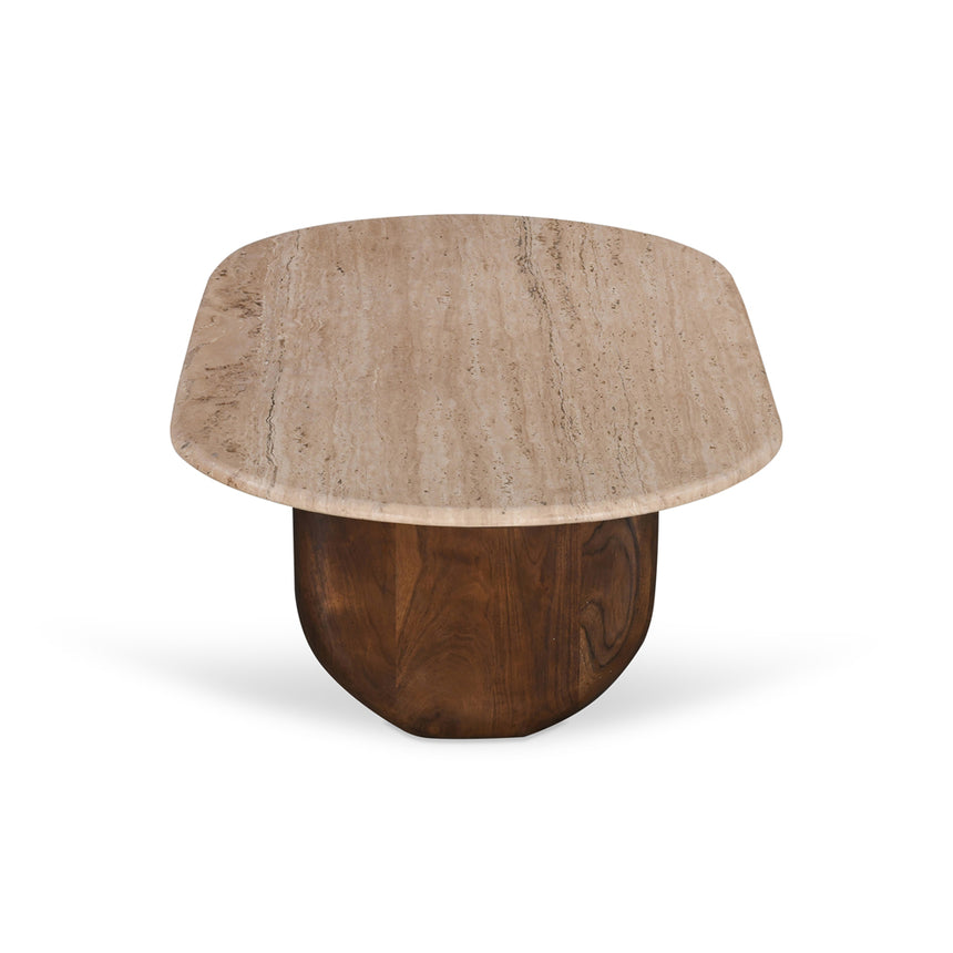 1.2m Travertine Top Oval Coffee Table - Walnut