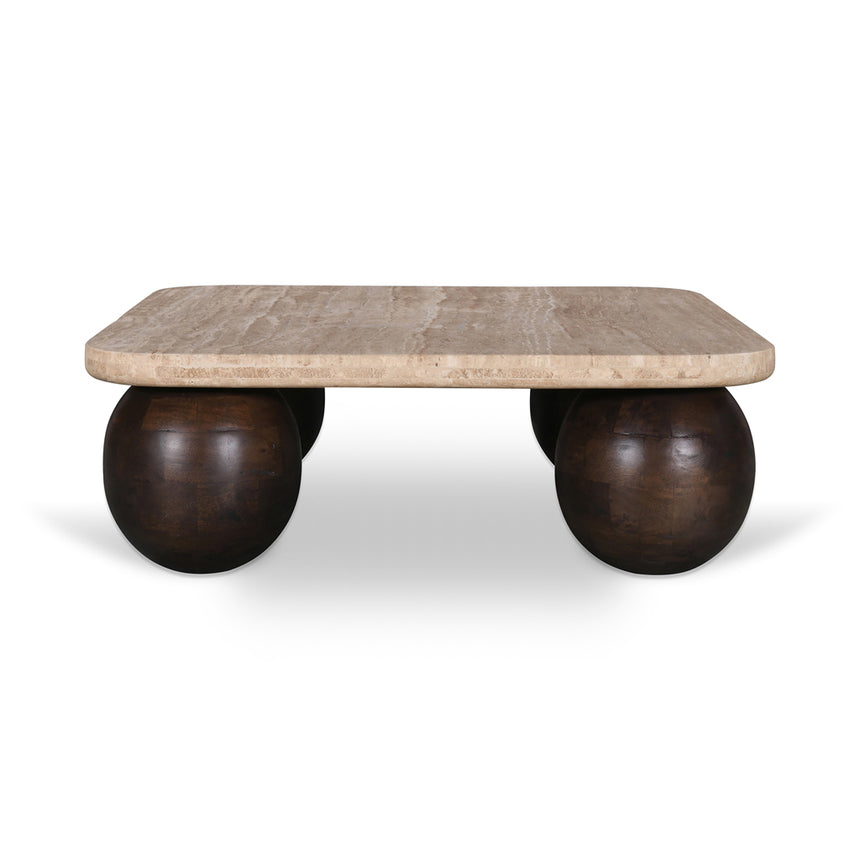 90cm Travertine Top Coffee Table - Walnut