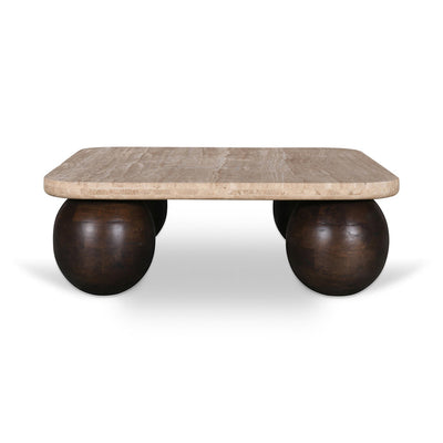 90cm Travertine Top Coffee Table - Walnut