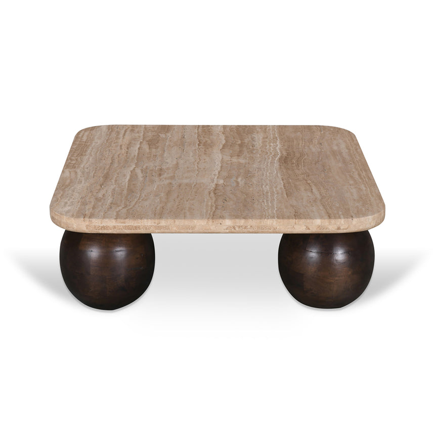 90cm Travertine Top Coffee Table - Walnut