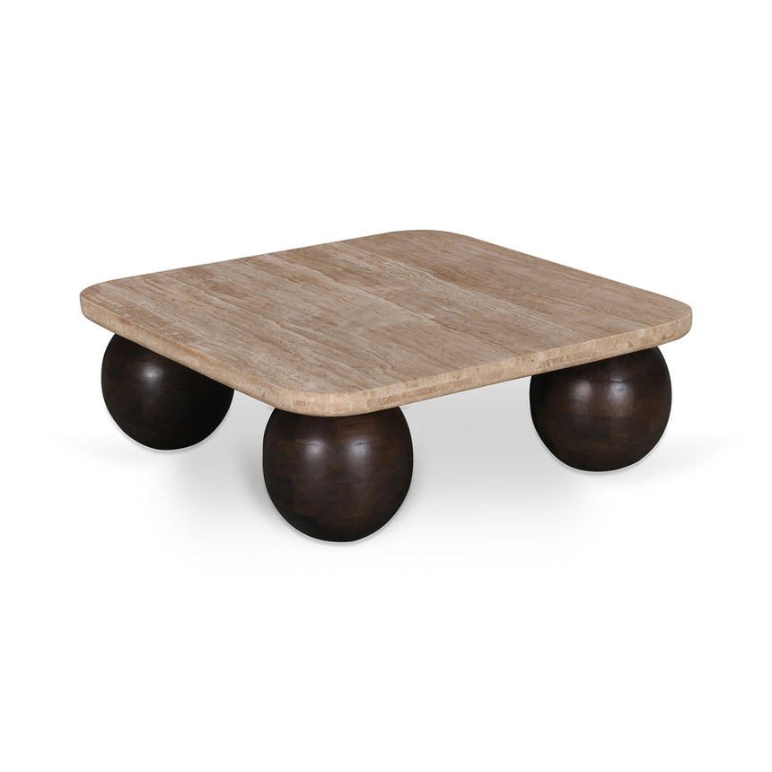 90cm Travertine Top Coffee Table - Walnut