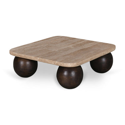 90cm Travertine Top Coffee Table - Walnut