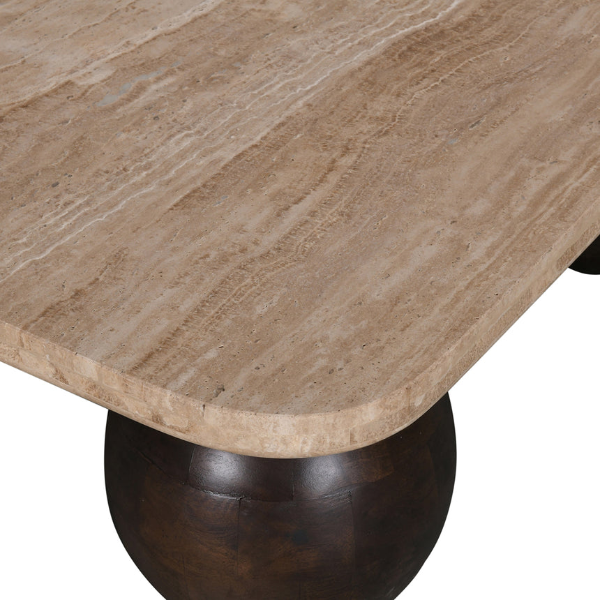 90cm Travertine Top Coffee Table - Walnut