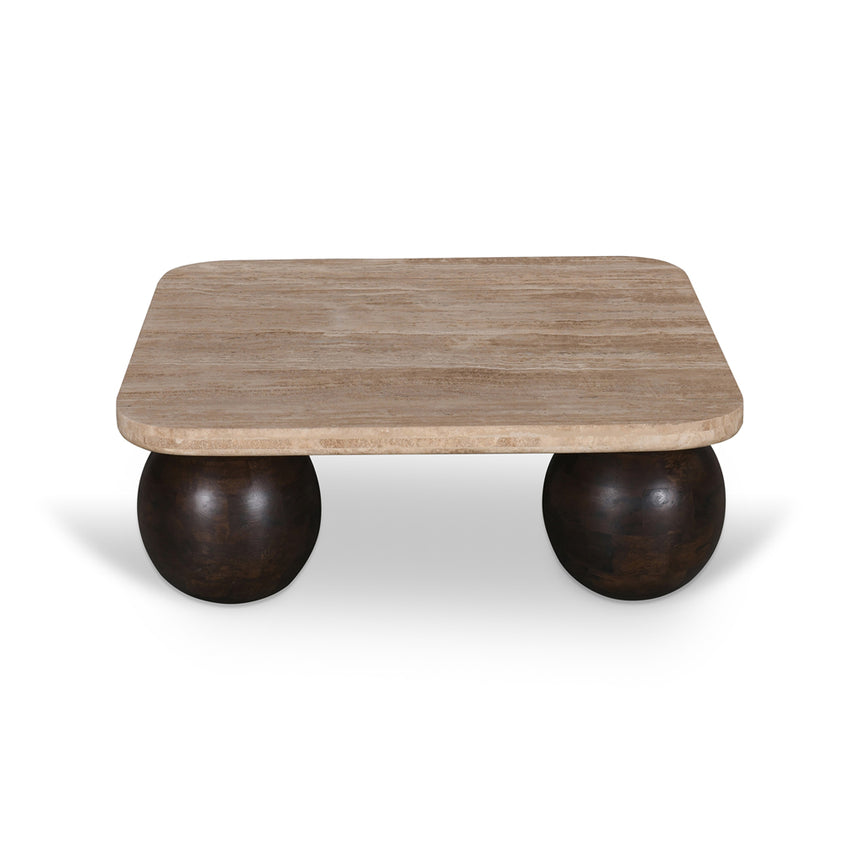 90cm Travertine Top Coffee Table - Walnut