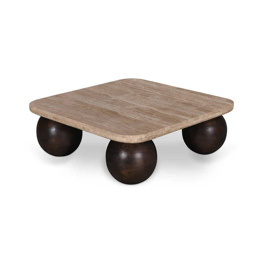 90cm Travertine Top Coffee Table - Walnut