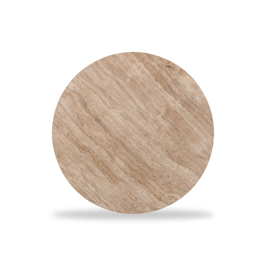 89cm Travertine Top Round Coffee Table - Walnut