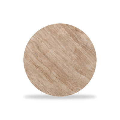 89cm Travertine Top Round Coffee Table - Walnut