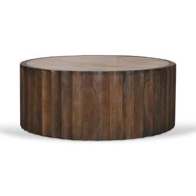 89cm Travertine Top Round Coffee Table - Walnut