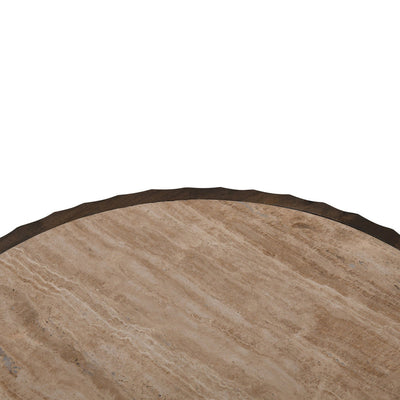 89cm Travertine Top Round Coffee Table - Walnut