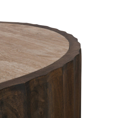 89cm Travertine Top Round Coffee Table - Walnut