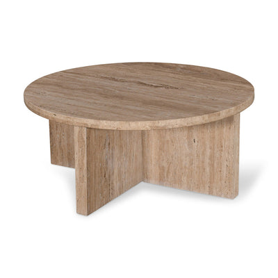 90cm Travertine Top Round Coffee Table