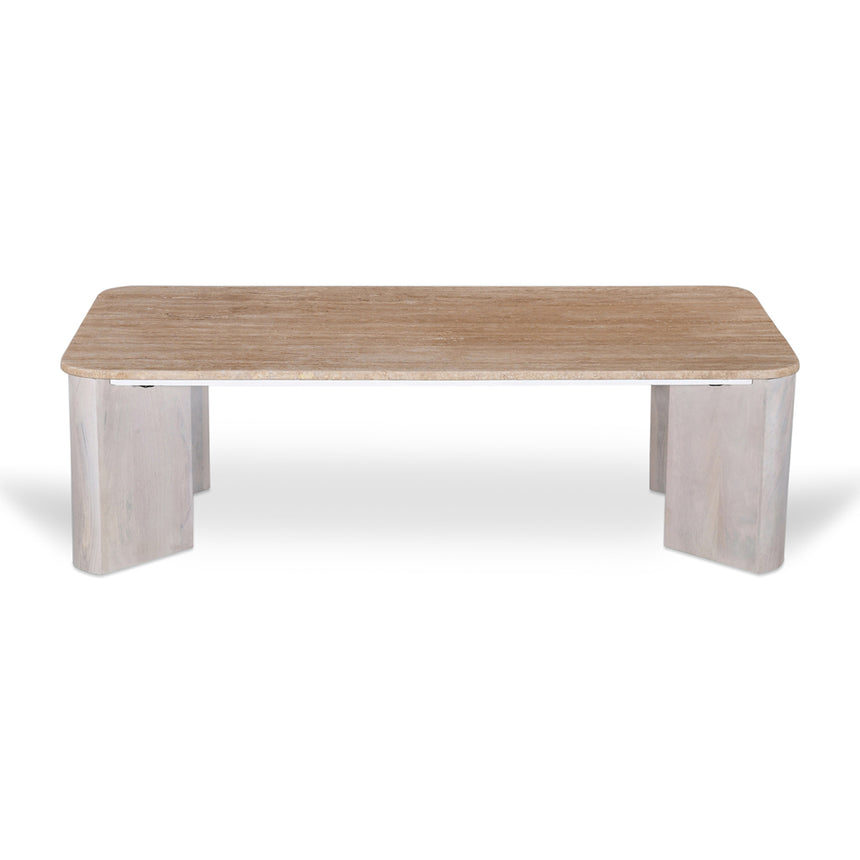 1.2m Travertine Top Coffee Table - White Base