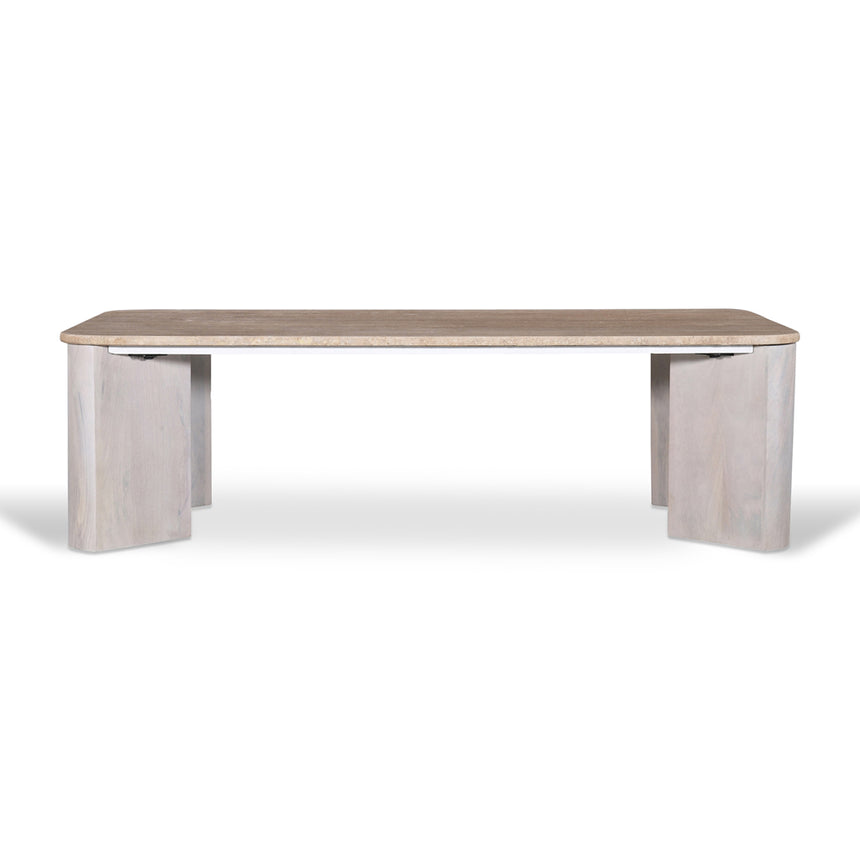 1.2m Travertine Top Coffee Table - White Base