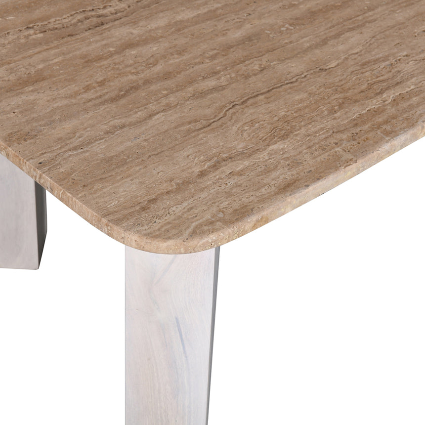 1.2m Travertine Top Coffee Table - White Base