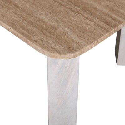 1.2m Travertine Top Coffee Table - White Base