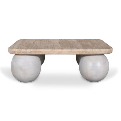 90cm Travertine Top Coffee Table - White