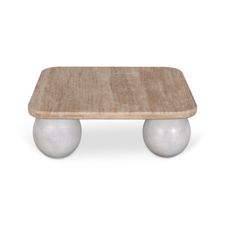 90cm Travertine Top Coffee Table - White