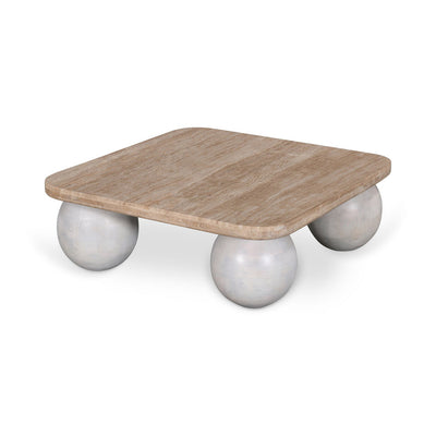 90cm Travertine Top Coffee Table - White