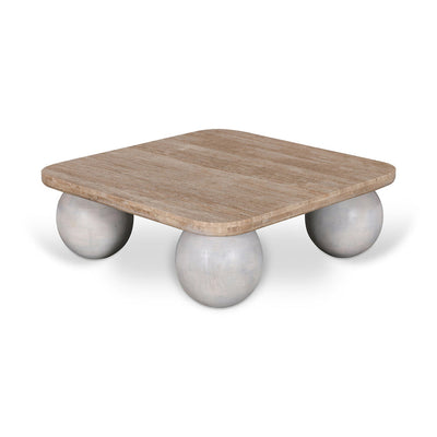 90cm Travertine Top Coffee Table - White