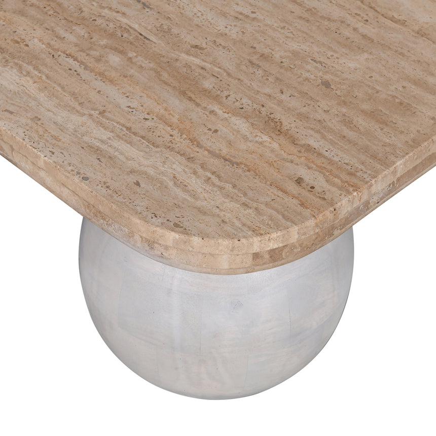 90cm Travertine Top Coffee Table - White