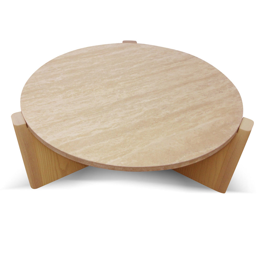 Travertine Top Round Nested Table - Creme Ash