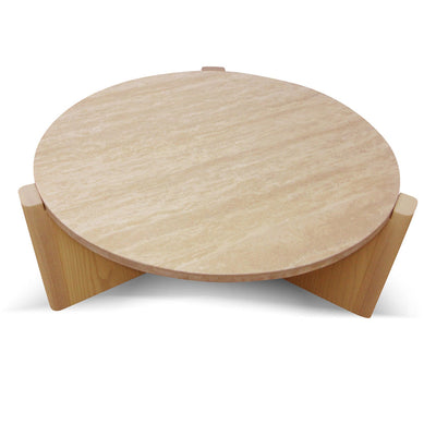 Travertine Top Round Nested Table - Creme Ash