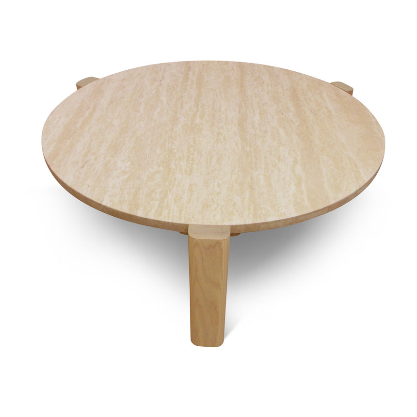 Travertine Top Round Nested Table - Creme Ash