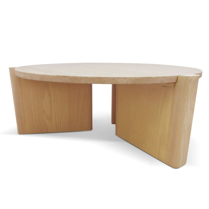 Travertine Top Round Nested Table - Creme Ash