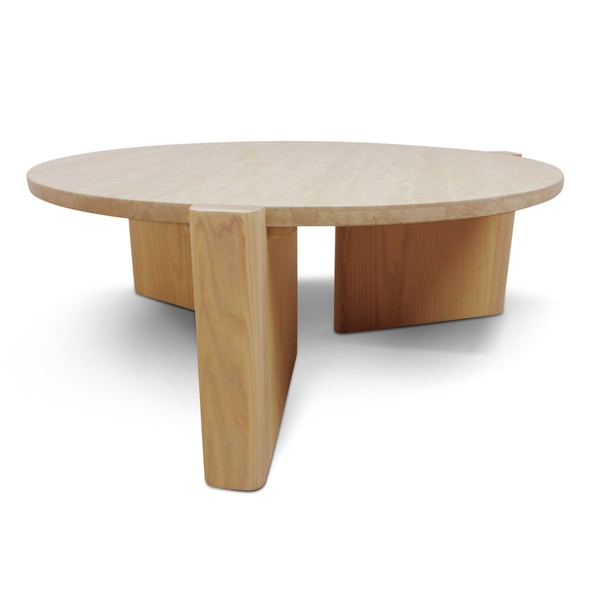 Travertine Top Round Nested Table - Creme Ash