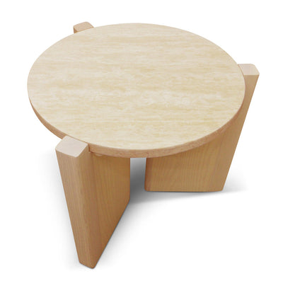 Travertine Top Round Nested Table - Creme Ash