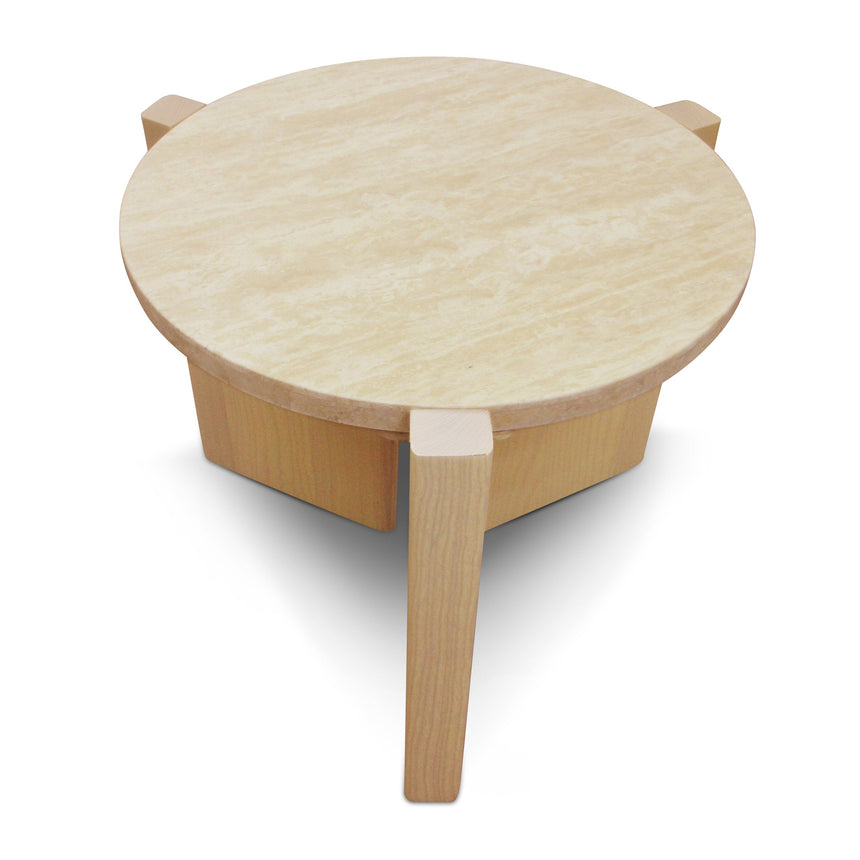 Travertine Top Round Nested Table - Creme Ash