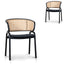 Fabric Dining Chair - Dark Grey with Rattan Back (Set of 2)
